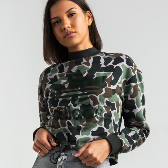 Adidas camo crop hoodie Clearance